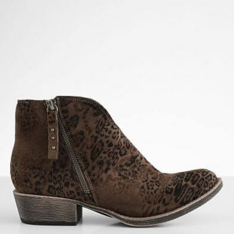 Faded Black & Coffee Leopard Heeled Ankle Boot