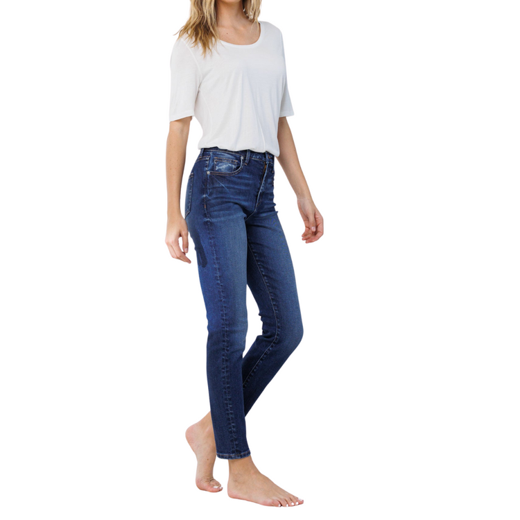 High Rise Medium Dark Classic Skinny Stretch Jeans