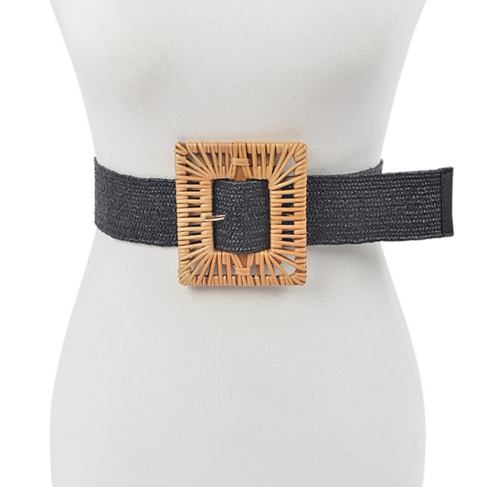 Black or Khaki Handmade Bamboo Buckle Stretch Plus Size Belt