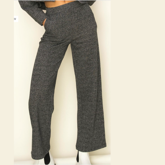 Charcoal Wide Straight Leg Pants with Elastic Waist and Side Pockets