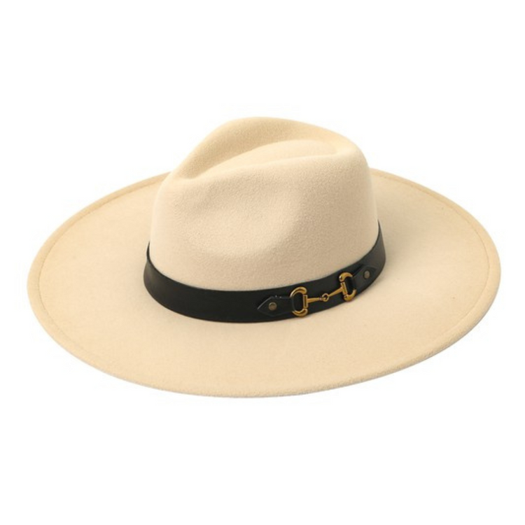 Felt Fedora Hat with Black Hat Band with Gold Horse Bit Detail