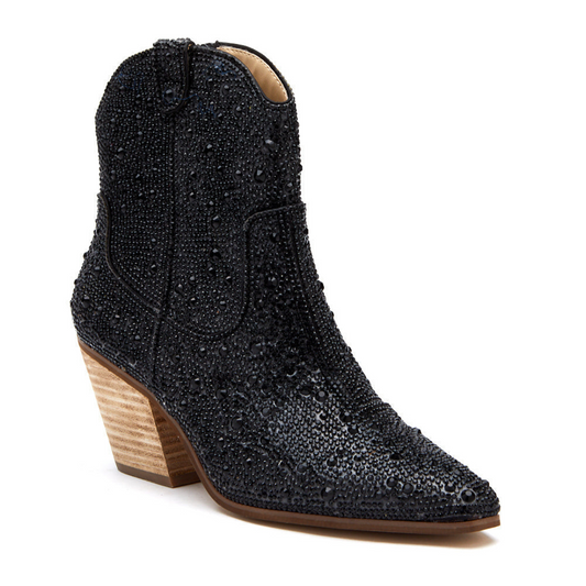 Matisse Black Rhinestone Western Ankle Boot - Harlow