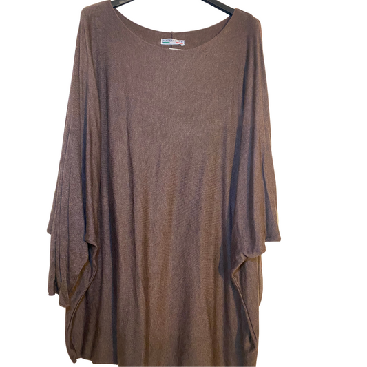 Long Brown Italian Dolman Sleeve Thin Sweater Dress or Top