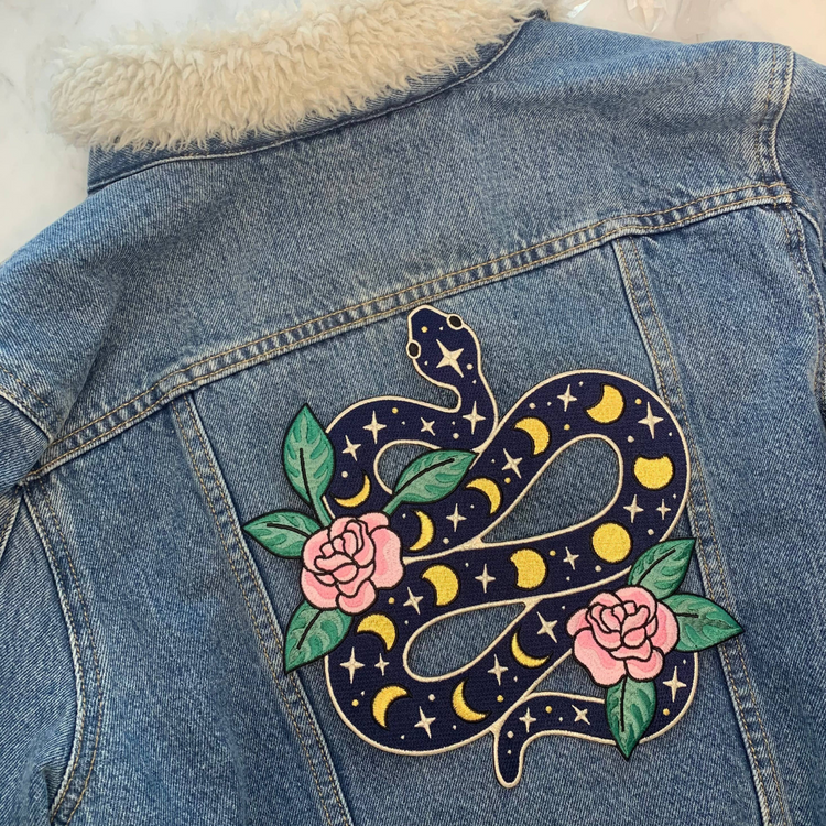 XL Snake with Moon Phases Back Patch