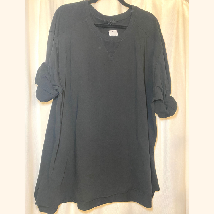 Italian Black Oversized Terry Long Sleeve Top