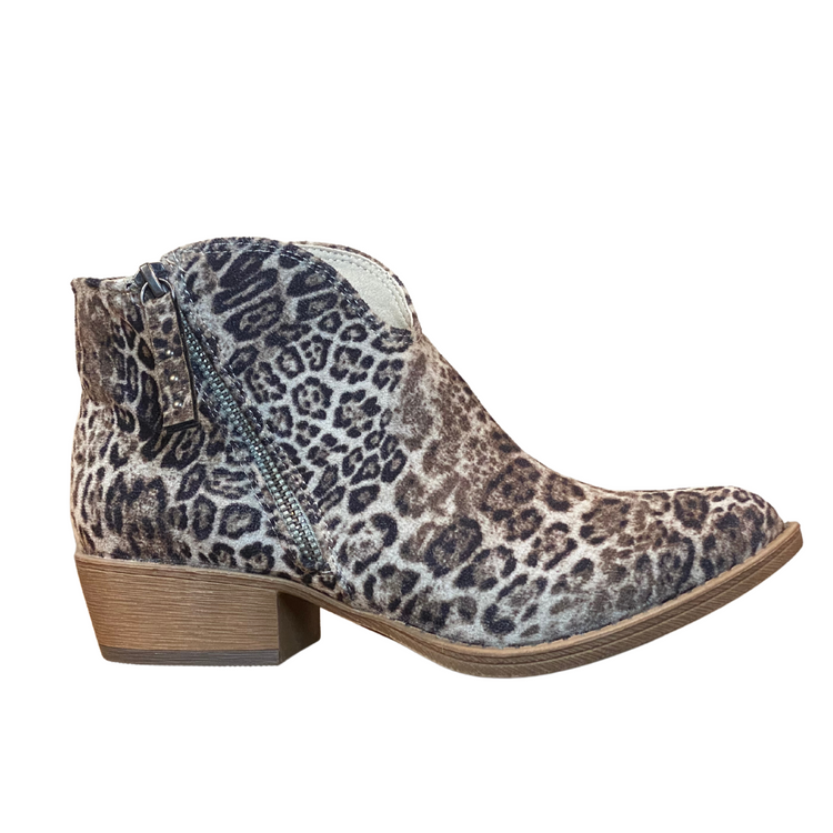 Faded Black Ivory Leopard Heeled Ankle Boot