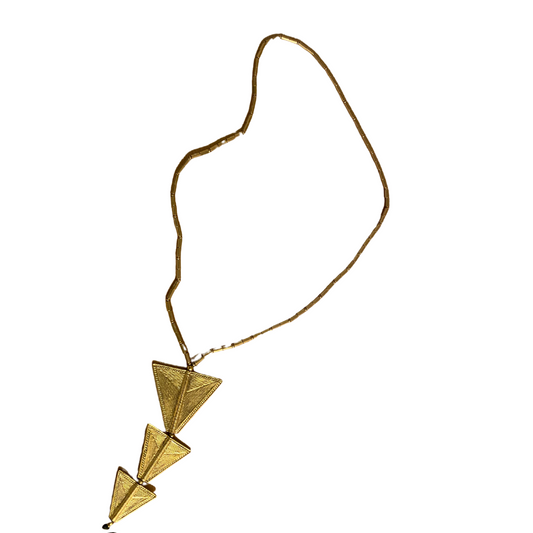 Long Brass Beaded Necklace with Triple Arrow Pendant from India