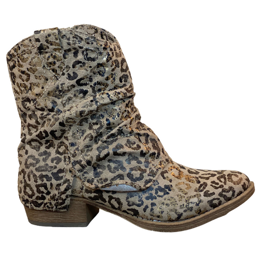 Folded Taupe Leopard Heeled Bootie Boot