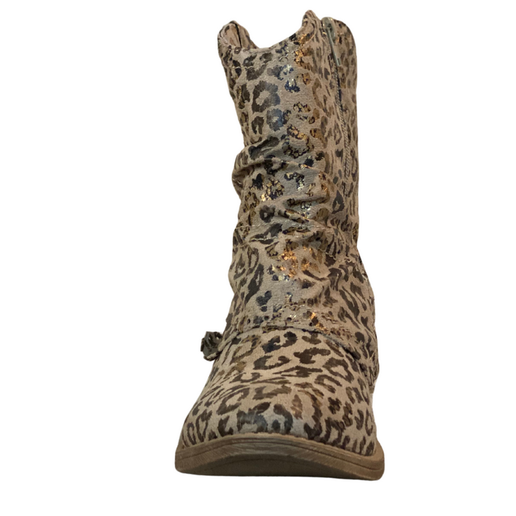 Folded Taupe Leopard Heeled Bootie Boot