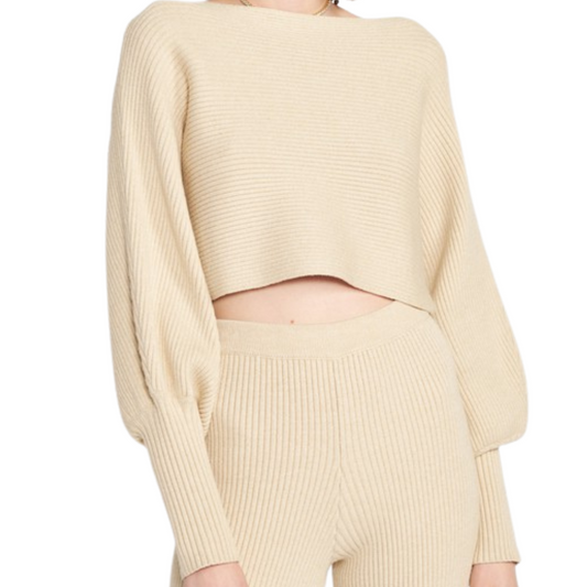 Beige Dolman Sleeve Cropped Sweater