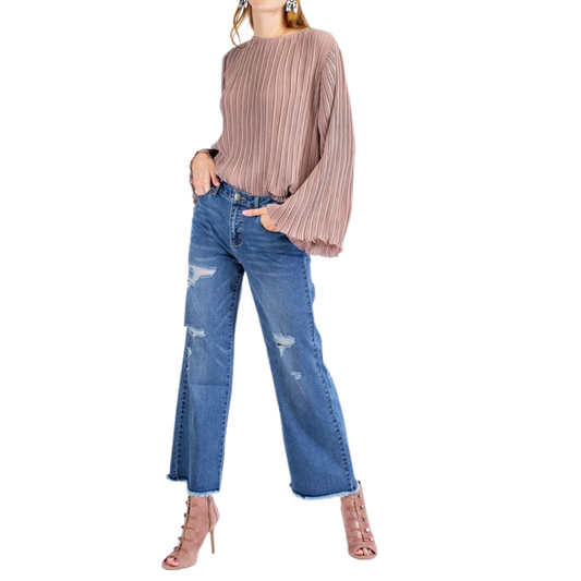 Boyfriend Distressed Wide Leg Denim Jeans