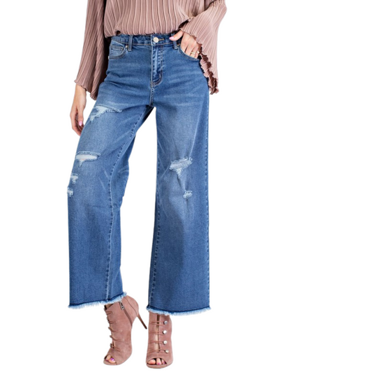 Boyfriend Distressed Wide Leg Denim Jeans