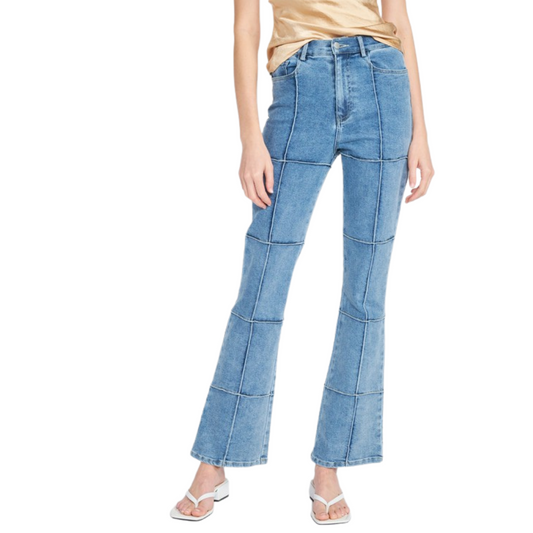 Stretch Denim High Rise Patchwork Jeans