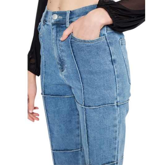 Stretch Denim High Rise Patchwork Jeans