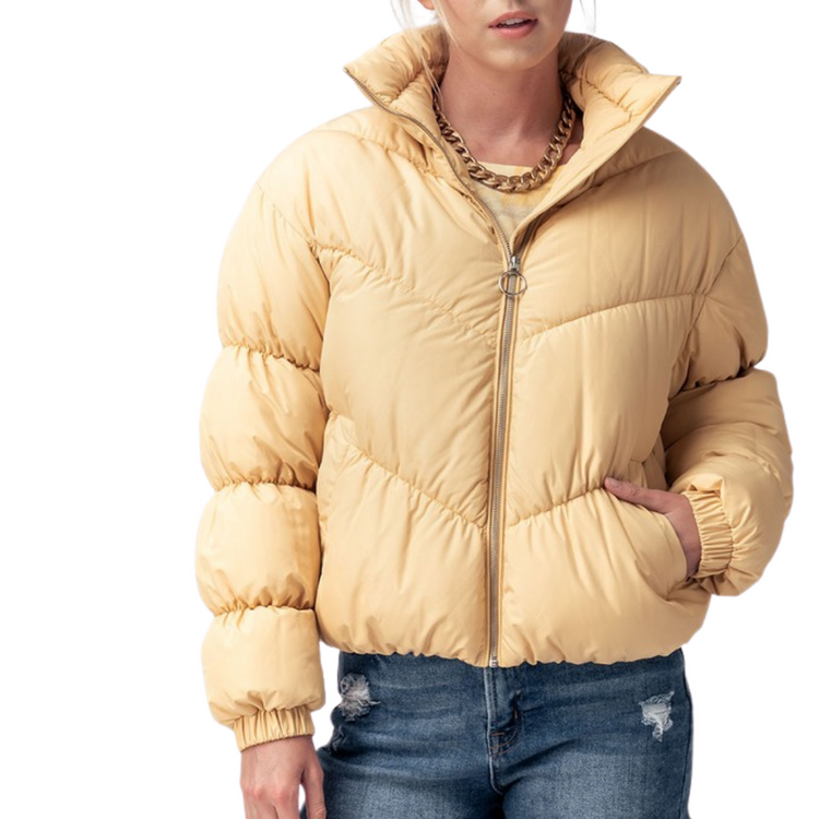 Quality ultra soft puffer jacket with channel stitched quilted design