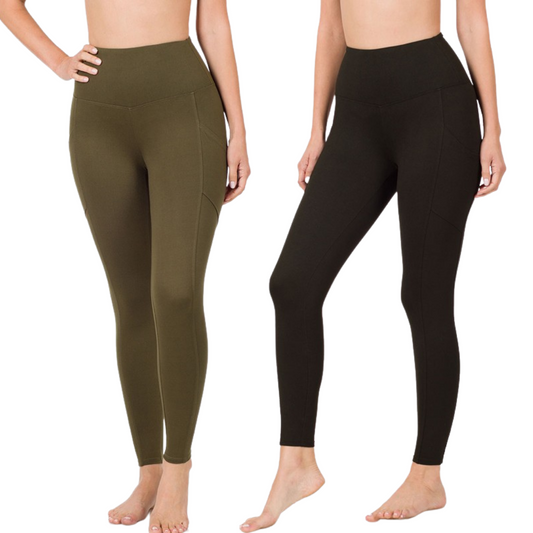 Black or Dark Olive Green Ultra Buttery Soft Leggings with Leg Pockets