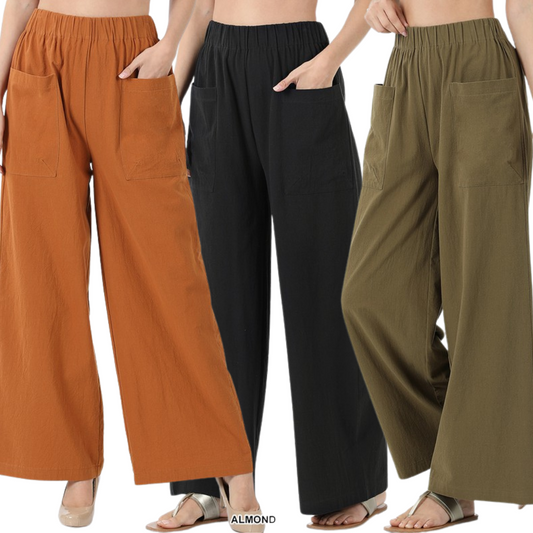 Wide Leg Cotton Palazzo Pants