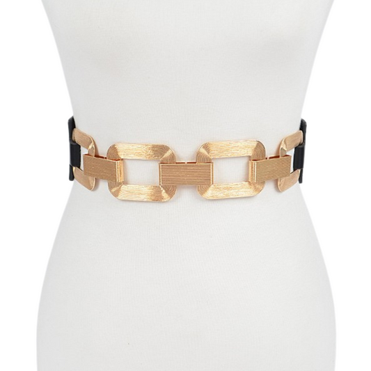 Black or Camel with Gold Buckle Elastic Stretch Belt with Back Snap Closure