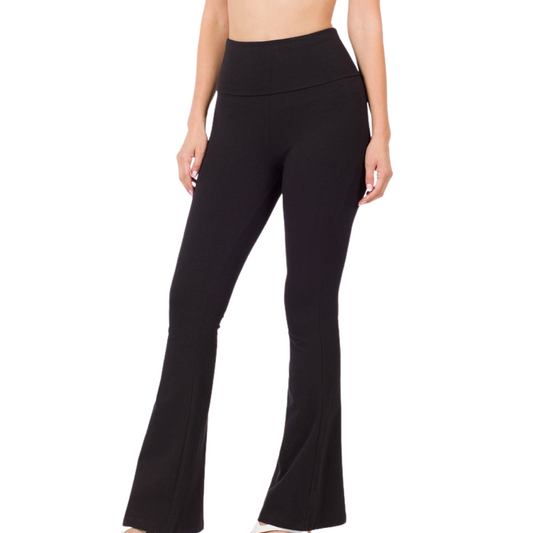 Cotton Fold Over Flare Yoga Pants