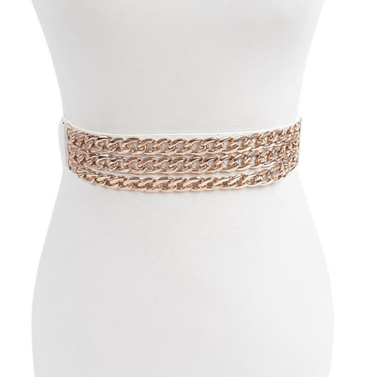 Triple Chain and Faux Leather Backing with Elastic Stretch Belt