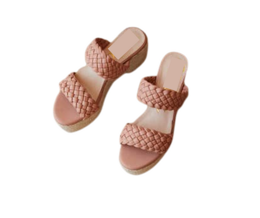 Taupe Double Strap Woven Flatform Sandal