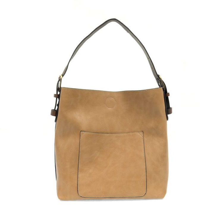 Vegan Leather Hobo Handbag with Brown Buckle Handle