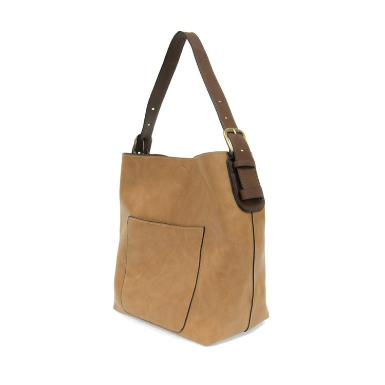 Vegan Leather Hobo Handbag with Brown Buckle Handle