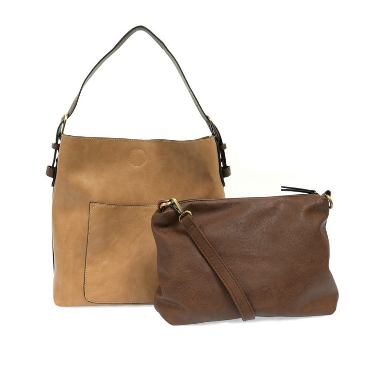 Vegan Leather Hobo Handbag with Brown Buckle Handle