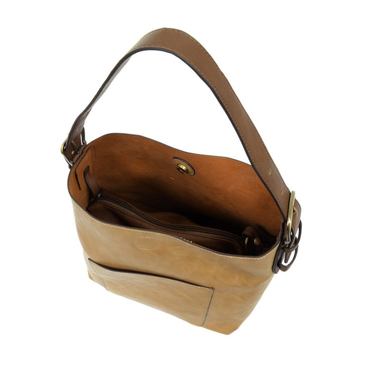 Vegan Leather Hobo Handbag with Brown Buckle Handle