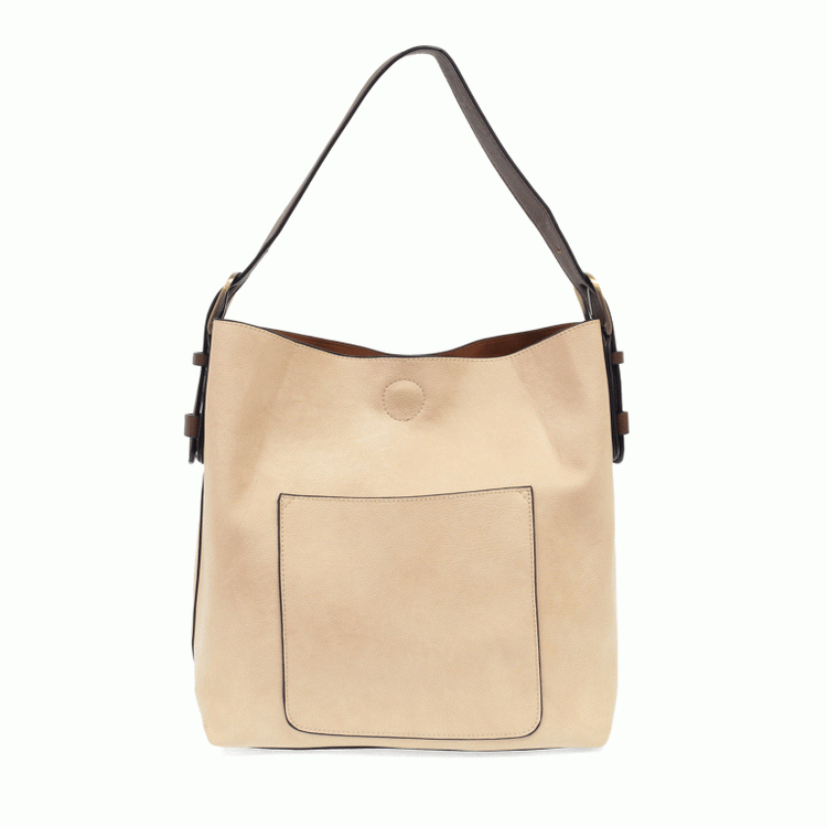 Vegan Leather Hobo Handbag with Brown Buckle Handle