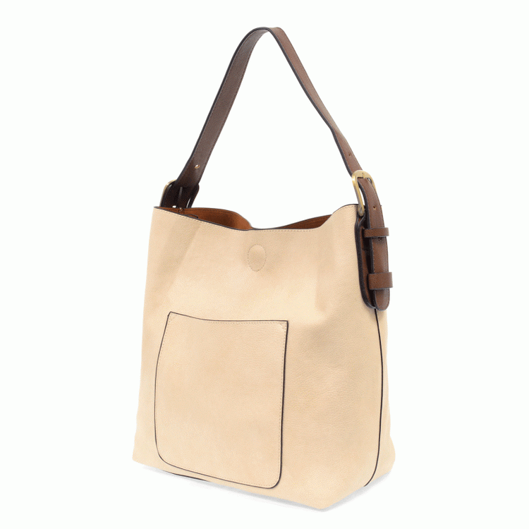 Vegan Leather Hobo Handbag with Brown Buckle Handle