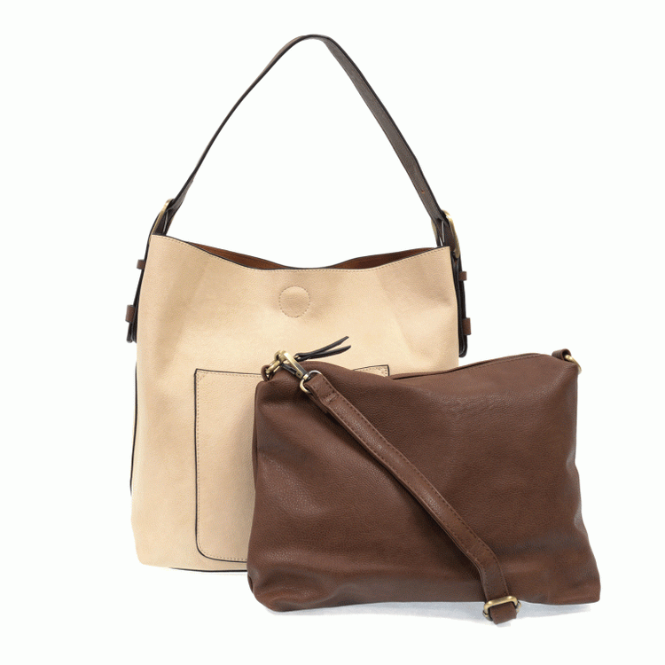 Vegan Leather Hobo Handbag with Brown Buckle Handle