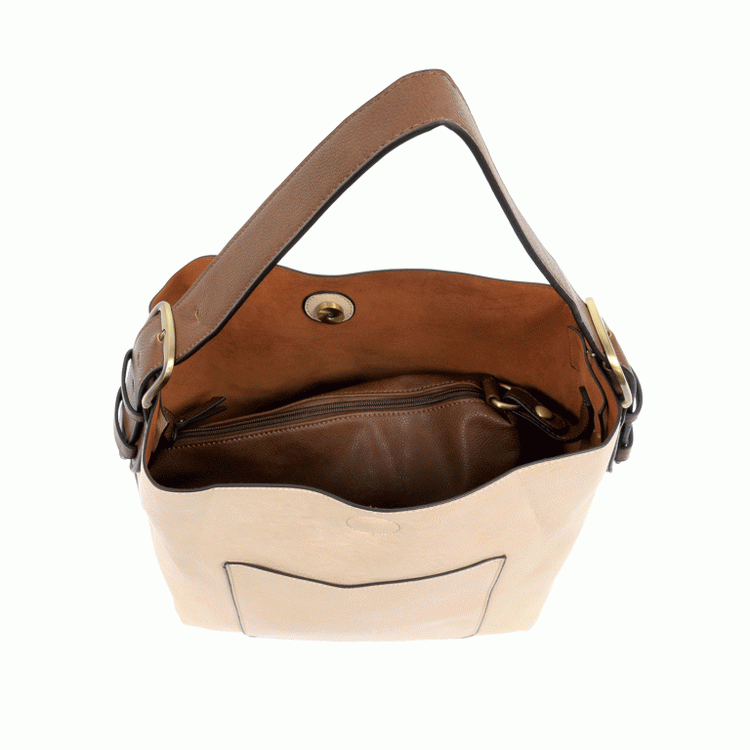 Vegan Leather Hobo Handbag with Brown Buckle Handle