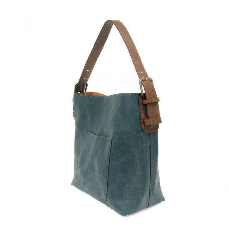 Vegan Leather Hobo Handbag with Brown Buckle Handle