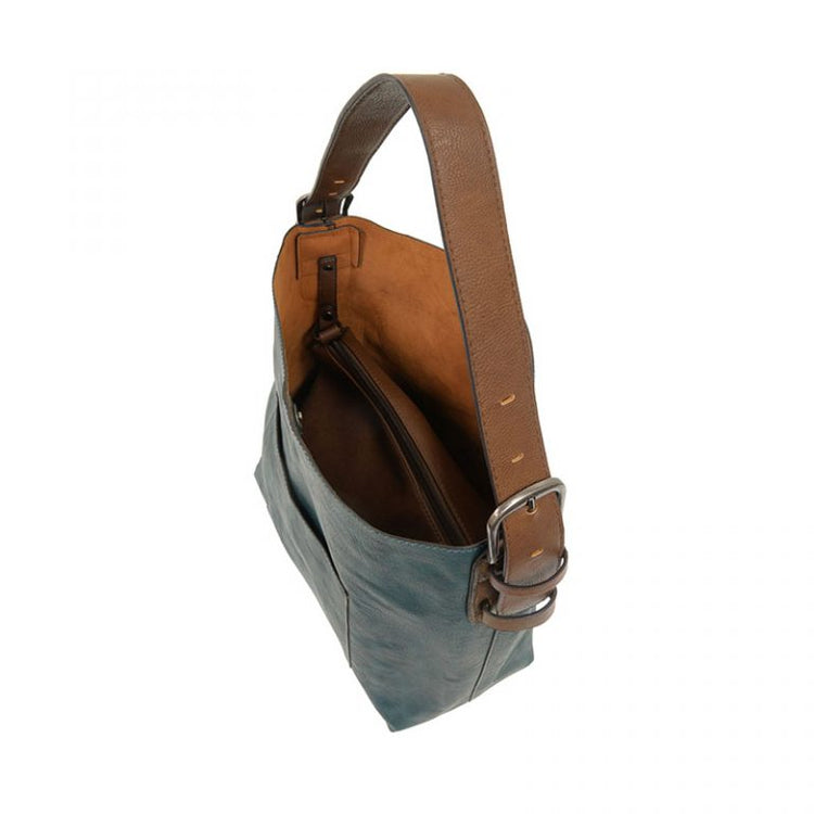 Vegan Leather Hobo Handbag with Brown Buckle Handle