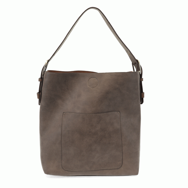 Vegan Leather Hobo Handbag with Brown Buckle Handle