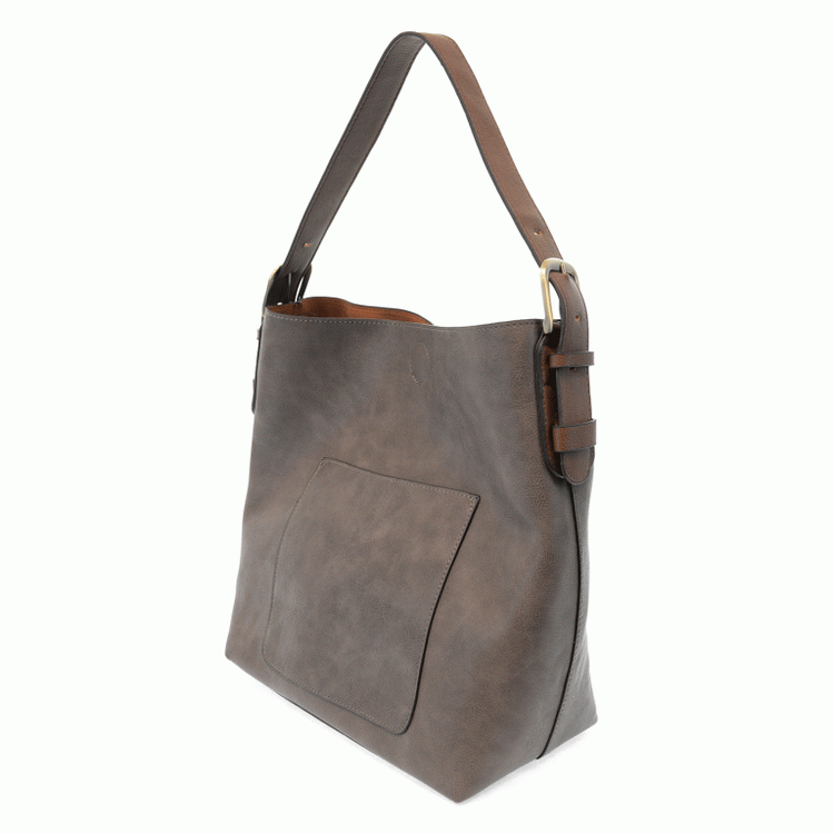 Vegan Leather Hobo Handbag with Brown Buckle Handle