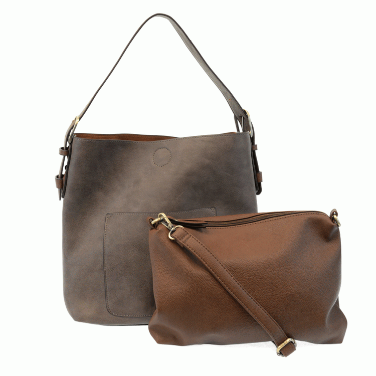 Vegan Leather Hobo Handbag with Brown Buckle Handle