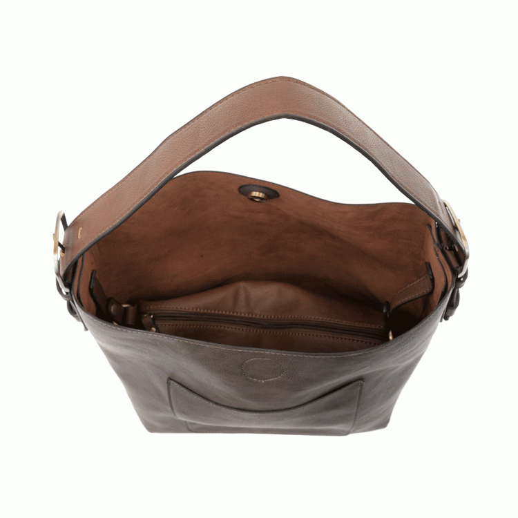 Vegan Leather Hobo Handbag with Brown Buckle Handle