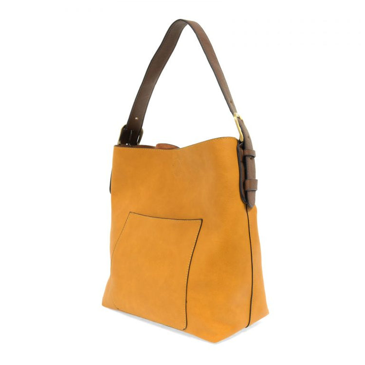 Vegan Leather Hobo Handbag with Brown Buckle Handle