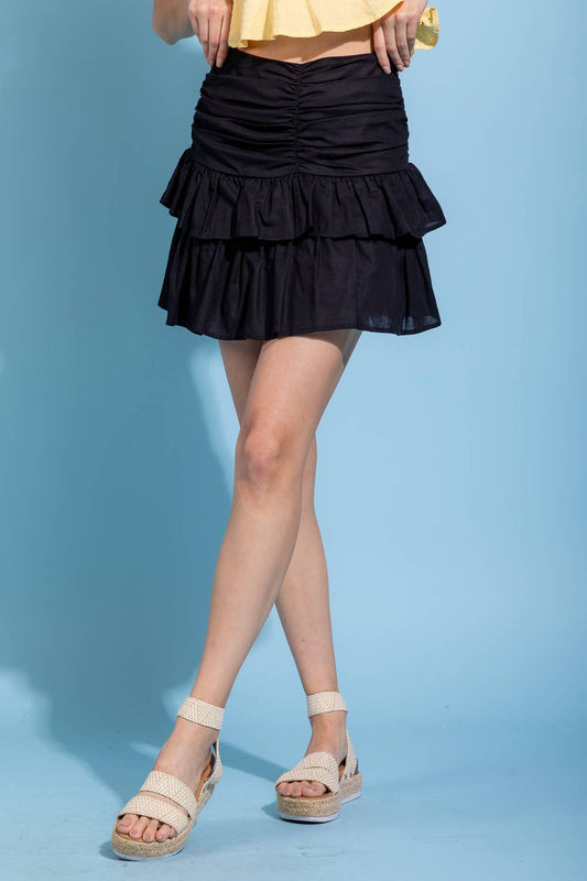 Tiered Ruffled Mini Skirt In Black