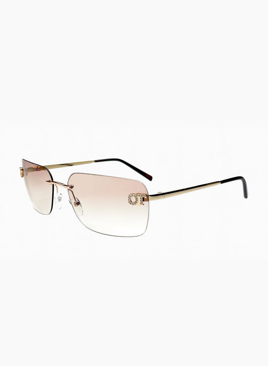 Otra Cara Gold Metal Rectangular Sunglasses with Gradient Fade Gold Lens