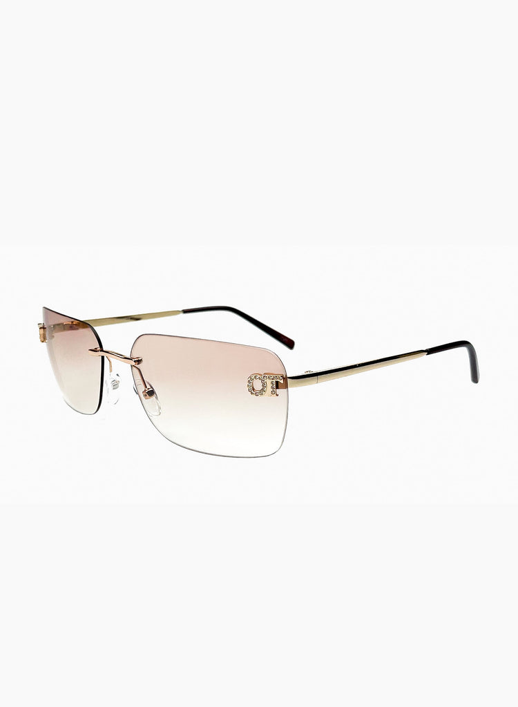 Otra Cara Gold Metal Rectangular Sunglasses with Gradient Fade Gold Lens