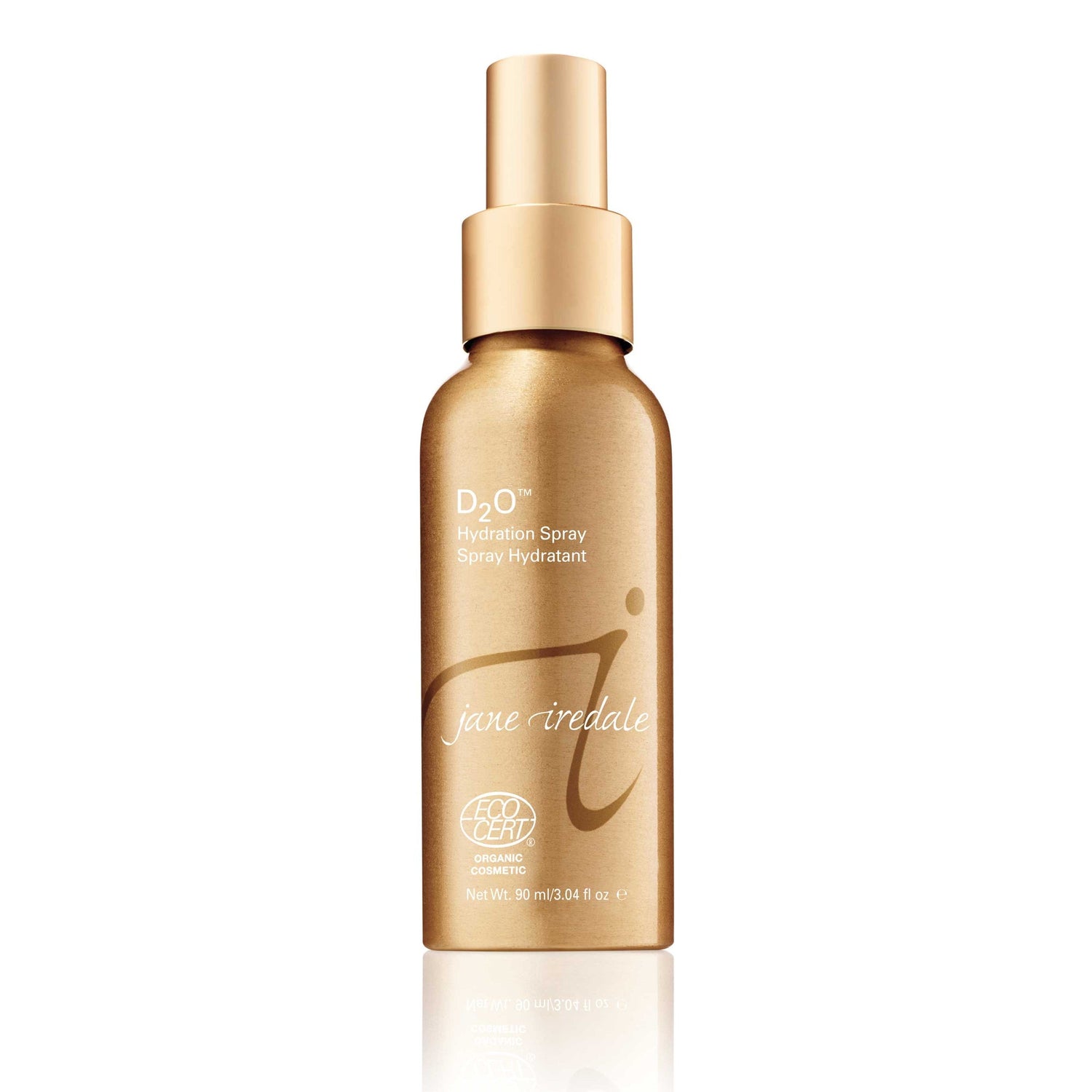 Jane Iredale d2o Hydration Spray Details A facial spritz based on Ylang Ylang that helps to hydrate and plump skin cells, and contains ingredients to calm and protect the skin. Sets minerals for a long lasting, smooth finish. A must for post-laser. Use to wet brushes and turn powder eye shadows into eyeliner. Awarded ECOCERT’s Natural and Organic Cosmetic certification.