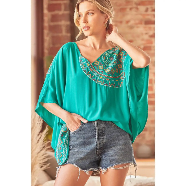 Woven Embroidered Poncho Top