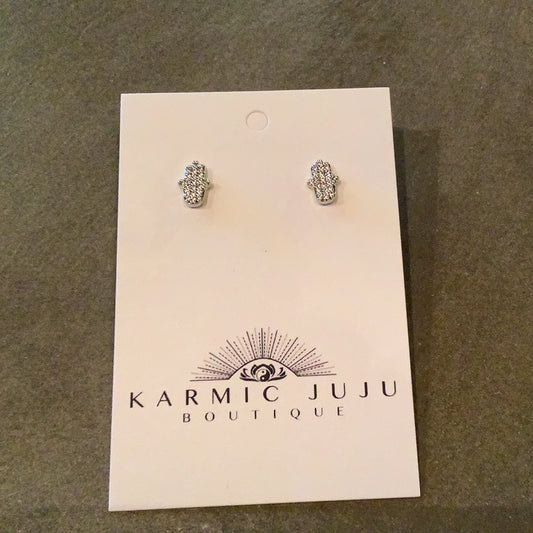 Silver CZ Hamsa Stud Earrings