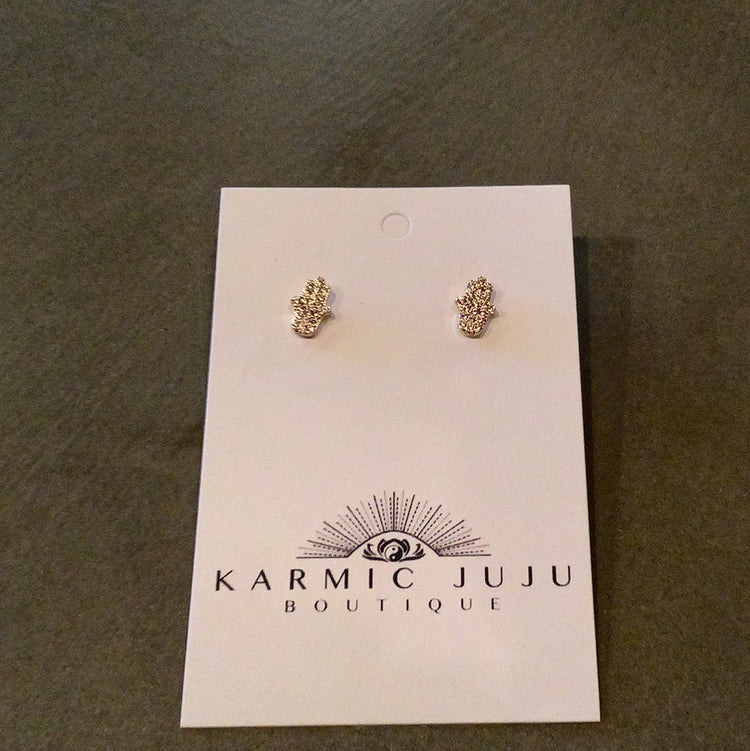 Gold CZ Hamsa Stud Earrings