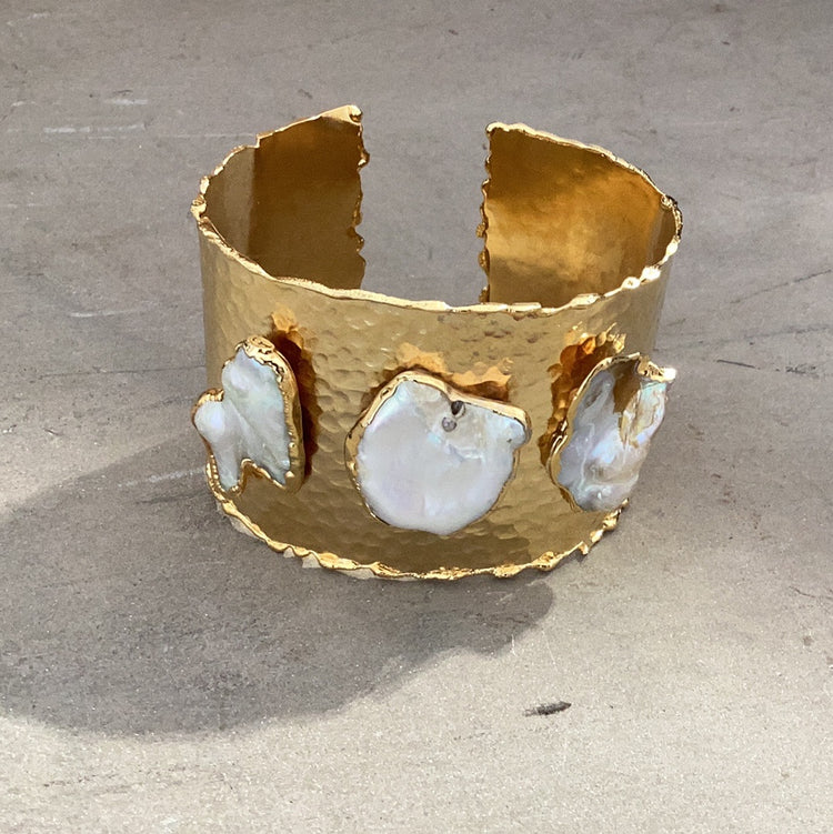 Turkish Brass with Pearl Large Cuff