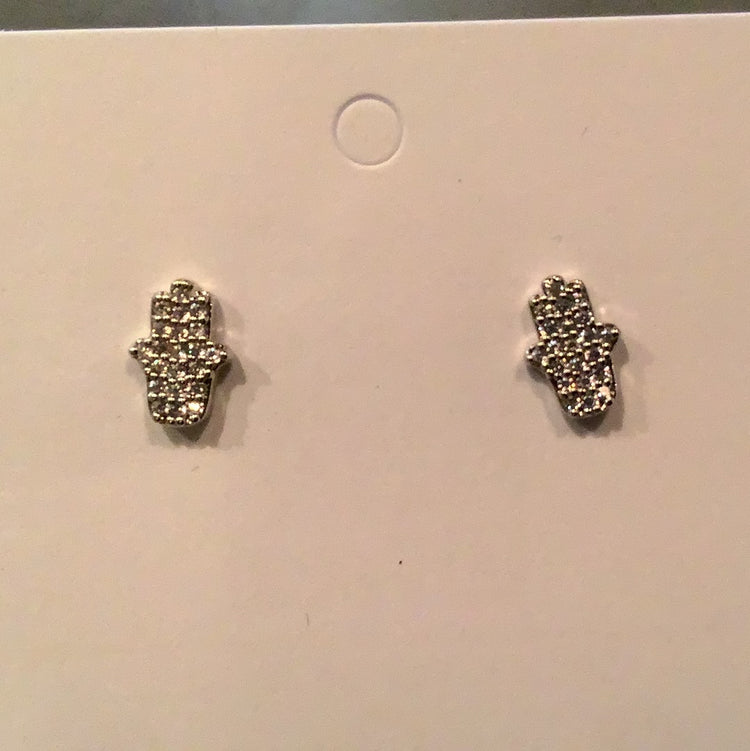 Silver CZ Hamsa Stud Earrings