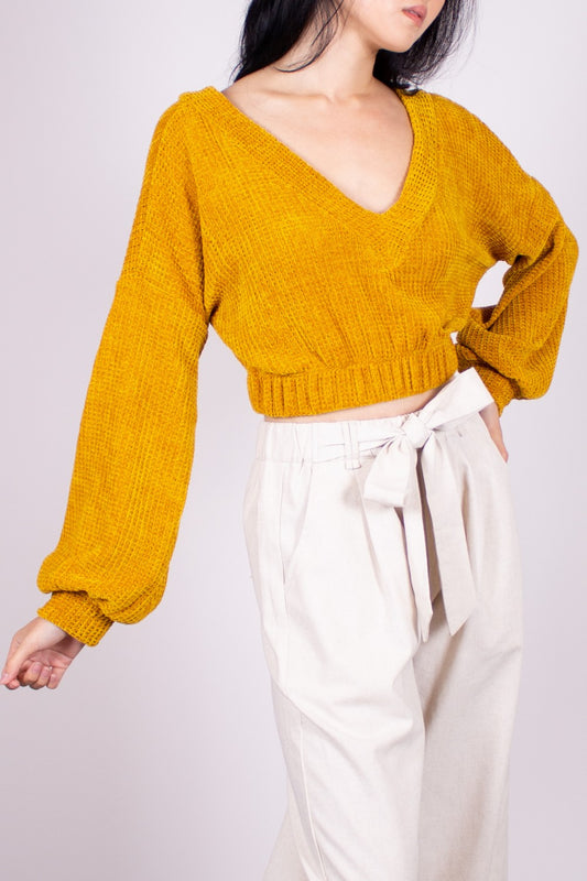 Mustard Chenille Knit Cropped Sweater